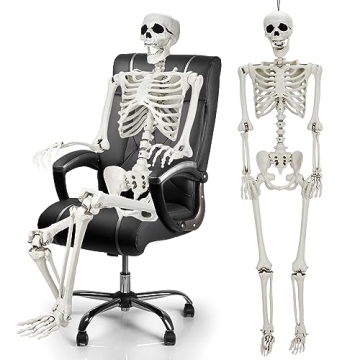Life Size Skeleton Halloween Decor, 5.4ft Full Body Realistic Human Bones with Posable Joints, Great...