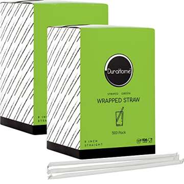 DuraHome Green Plastic Straws Individually Wrapped 1000 Pack, 8 inch BPA Free Restaurant Style Dispo...
