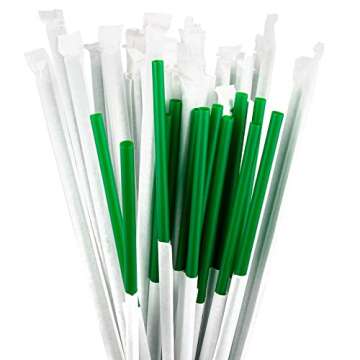 DuraHome Green Plastic Straws Individually Wrapped 1000 Pack, 8 inch BPA Free Restaurant Style Disposable Drinking Straw 0.24" Wide, for Coffee House, Diner or Home, Decorative Display Boxes, Bulk Set