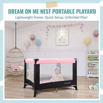 Dream On Me Nest Portable Playard in Pink with Carrybag an Shoulder Strap, Lightweight, Packable and...