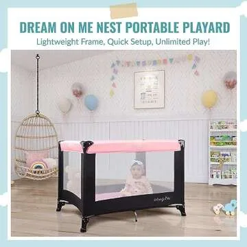 Dream On Me Nest Portable Playard in Pink with Carrybag an Shoulder Strap, Lightweight, Packable and...