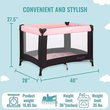 Dream On Me Nest Portable Playard in Pink with Carrybag an Shoulder Strap, Lightweight, Packable and Easy Setup Baby Playard, Breathable Mesh Sides and Soft Fabric - Comes with a Removable Padded Mat