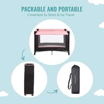 Dream On Me Nest Portable Playard in Pink with Carrybag an Shoulder Strap, Lightweight, Packable and Easy Setup Baby Playard, Breathable Mesh Sides and Soft Fabric - Comes with a Removable Padded Mat