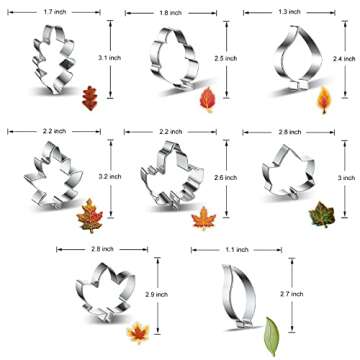 Fall Leaves 8-Piece Leaf Cookie Cutter Set - Maple Leaf, Oak Leaf, Teardrop Leaf Cookie Cutters Shap...