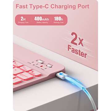 Hamile Keyboard Case for iPad 9th Generation /8th Gen/7th Gen 10.2 Inch - Backlit Detachable Wireless Stand Folio Keyboard Cover with Pencil Holder for iPad Pro 10.5" / iPad Air 3rd Gen (Pink)