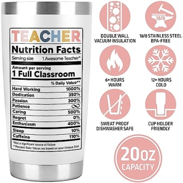 Stylish Multi-Use Teacher Tumbler Mug - 20 oz Insulated Cup