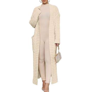 Caracilia Women's Trendy Long Cardigan Sweaters - Cozy Cable Knit Coat