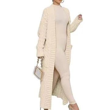 Caracilia Women's Long Cable Knit Cardigan in Beige