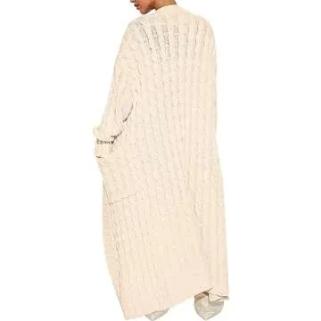 Caracilia Women's Long Cable Knit Cardigan in Beige