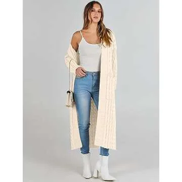 Caracilia Women's Long Cable Knit Cardigan in Beige
