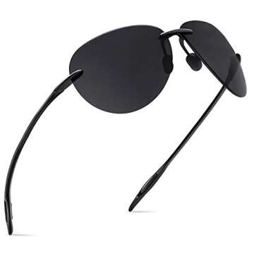 JULI Sports Sunglasses for Men Women Tr90 Rimless Frame for Running Fishing Golf Surf Driving(Black)