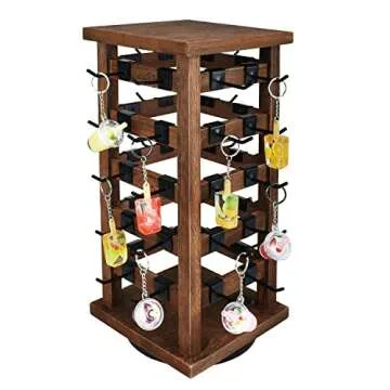 Elegant Wood Rotating Jewelry Display Tower with Hooks