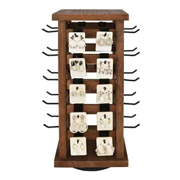 Elegant Wood Rotating Jewelry Display Tower with Hooks