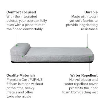 Diggs Bolstr Memory Foam Dog Bed with Bolstered Headrest - Premium Orthopedic Pet Bed for Crate or H...