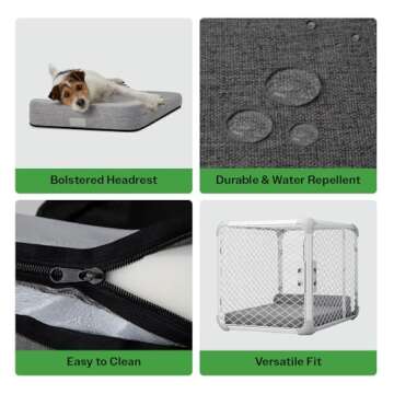 Diggs Bolstr Memory Foam Dog Bed with Headrest for Pets