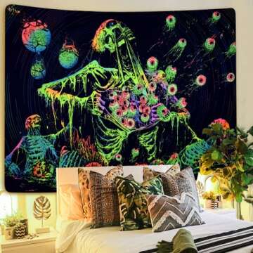 Krelymics Black Light Skull Tapestry - Trippy Gothic Decor