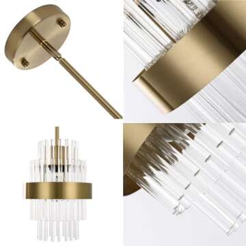 IkirourI Pendant Light Fixtures, 7inch Modern Glass Pendant Light, 2 Pack Brass Color Kitchen Island Pendant Lights, Height Adjustable Pendant Lighting