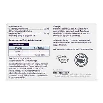 Nutramax Laboratories Denamarin Liver Health Supplement for Small Dogs and Cats - With S-Adenosylmet...