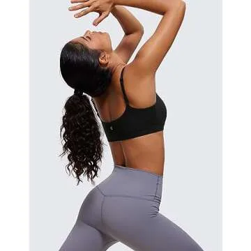 CRZ YOGA Womens Butterluxe Adjustable Spaghetti Strap Sports Bra - Scoop Neck Wireless Padded Yoga Workout Crop Top Black X-Small