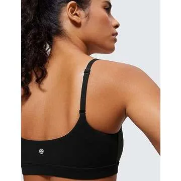 CRZ YOGA Womens Butterluxe Adjustable Spaghetti Strap Sports Bra - Scoop Neck Wireless Padded Yoga Workout Crop Top Black X-Small