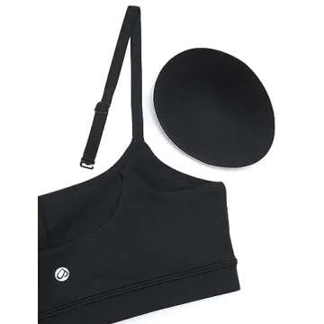 CRZ YOGA Womens Butterluxe Adjustable Spaghetti Strap Sports Bra - Scoop Neck Wireless Padded Yoga Workout Crop Top Black X-Small