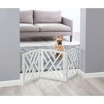 Zoogamo 3 Panel White Wood Crisscross Top Dog Pet Gate - Durable Lightweight Extra Wide Wooden Expan...