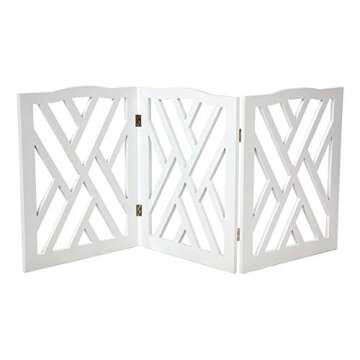 Zoogamo 3 Panel White Wood Crisscross Top Dog Pet Gate - Durable Lightweight Extra Wide Wooden Expandable & Folding Home/Indoor/Outdoor 45" W x 19" H Dog Safety Fence