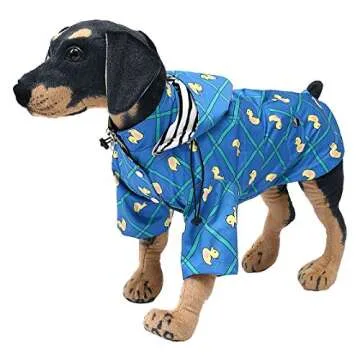 Morezi Dog Zip Up Dog Raincoat with Reflective Buttons, Rain/Water Resistant, Adjustable Drawstring, Removable Hood, Stylish Premium Dog Raincoats - Size XS to XXL Available - Grid Blue - L