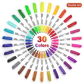 Shuttle Art 30 Colors Permanent Markers, Fine Point, Assorted Colors, Works on Plastic,Wood,Stone,Me...