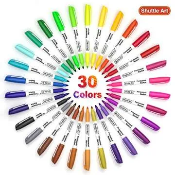 Shuttle Art 30 Colors Permanent Markers, Fine Point, Assorted Colors, Works on Plastic,Wood,Stone,Me...