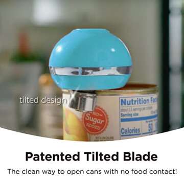 Kitchen Mama Mini Electric Can Opener Smooth Edge: Opens Cans with One Button Press - Ultra-Compact, Portable, Hands-Free, Food-Safe, Battery Operated (Blue)