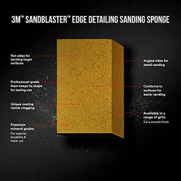 3M SandBlaster Dual Angle Bare Surfaces Sanding Sponge, 150 Grit, For Wet Or Dry Use, Professional-G...