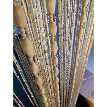 Hysenm 39x79 Inch Beige Panel String Curtains with Soft Balls - Elegant Room Divider & Home Decor