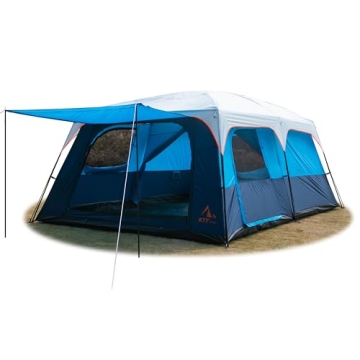 KTT Extra Large Tent 12-14 Person,Family Cabin Tents,2 Rooms,3 Doors and 3 Windows with Mesh,Straigh...