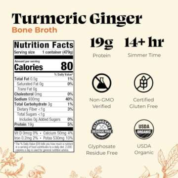 Kettle and Fire Turmeric Ginger Chicken Bone Broth, Keto, Paleo, Whole 30 Approved, Gluten Free, 19g...