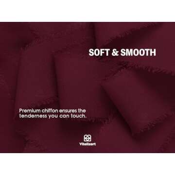 Vitalizart Burgundy Red Handmade Chiffon Silk Ribbon Fringe 3 Rolls 1.5" x 21 Yd Frayed Edges Ribbons for Wedding Invitations Bridal Bouquets Gifts Wrapping Crafts Holiday Decor