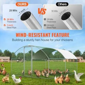 VEVOR Large Metal Chicken Coop with Run, Walkin Poultry Cage for Yard with Waterproof Cover, 13.1 x 9.8 x 6.4 ft Doom Roof Hen House, Duck and Rabbit, Silver, Spire Roof