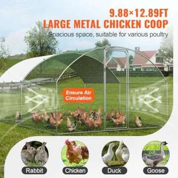 VEVOR Large Metal Chicken Coop with Run, Walkin Poultry Cage for Yard with Waterproof Cover, 13.1 x 9.8 x 6.4 ft Doom Roof Hen House, Duck and Rabbit, Silver, Spire Roof