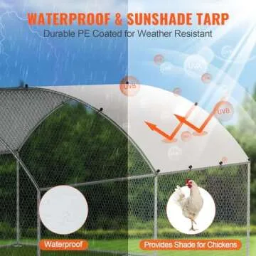 VEVOR Large Metal Chicken Coop with Run, Walkin Poultry Cage for Yard with Waterproof Cover, 13.1 x 9.8 x 6.4 ft Doom Roof Hen House, Duck and Rabbit, Silver, Spire Roof