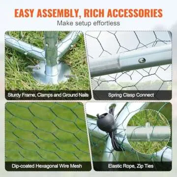 VEVOR Large Metal Chicken Coop with Run, Walkin Poultry Cage for Yard with Waterproof Cover, 13.1 x 9.8 x 6.4 ft Doom Roof Hen House, Duck and Rabbit, Silver, Spire Roof