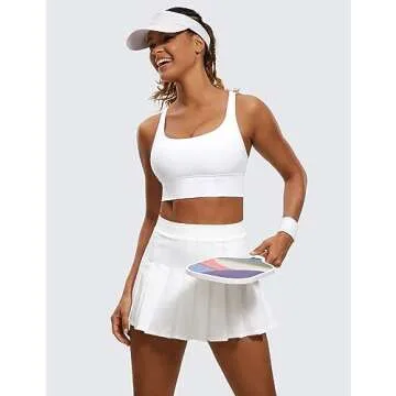 CRZ YOGA Womens Strappy Longline Sports Bra - Medium Impact Criss Cross Yoga Padded Workout Crop Top White Small