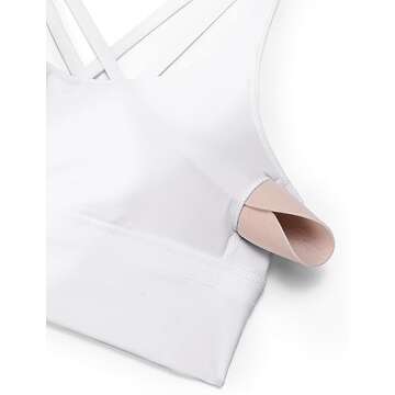 CRZ YOGA Womens Strappy Longline Sports Bra - Medium Impact Criss Cross Yoga Padded Workout Crop Top White Small