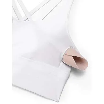 CRZ YOGA Womens Strappy Longline Sports Bra - Medium Impact Criss Cross Yoga Padded Workout Crop Top White Small