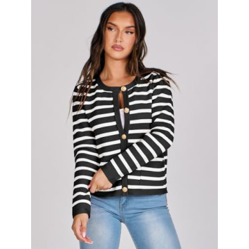 Stylish ANRABESS Striped Cardigan for Women - Fall 2024 Fashion