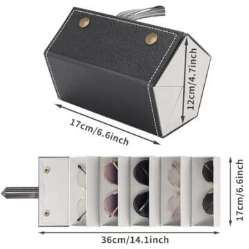 Aubeco Sunglasses Travel Case, Foldable 5 Slot Eyeglass Organizer, Hanging Storage Box for Women and Men