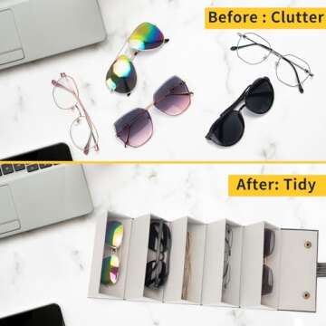 Aubeco Sunglasses Travel Case, Foldable 5 Slot Eyeglass Organizer, Hanging Storage Box for Women and Men