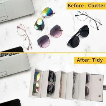 Aubeco Sunglasses Travel Case, Foldable 5 Slot Eyeglass Organizer, Hanging Storage Box for Women and Men