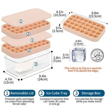 Updated Silicone Ice Cube Trays With Lid and Storage Bin, Easy-Release 2 * 32 Small Nugget Ice Tray with Spill-Proof Cover&Bucket,Ice Molds Maker for Cocktails & Whisky, Container, Scoop, BPA Free