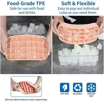 Updated Silicone Ice Cube Trays With Lid and Storage Bin, Easy-Release 2 * 32 Small Nugget Ice Tray with Spill-Proof Cover&Bucket,Ice Molds Maker for Cocktails & Whisky, Container, Scoop, BPA Free