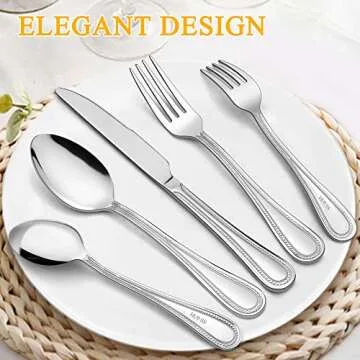 LIANYU Silverware Set for 4, 20-Piece Stainless Steel Flatware Set, Fancy Cutlery Eating Utensils with Pearled Edge, Home Kitchen Restaurant Tableware Include Knives Spoons Forks, Dishwasher Safe